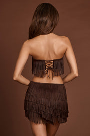 Oh Polly Maristella mini jupe marron franges satin