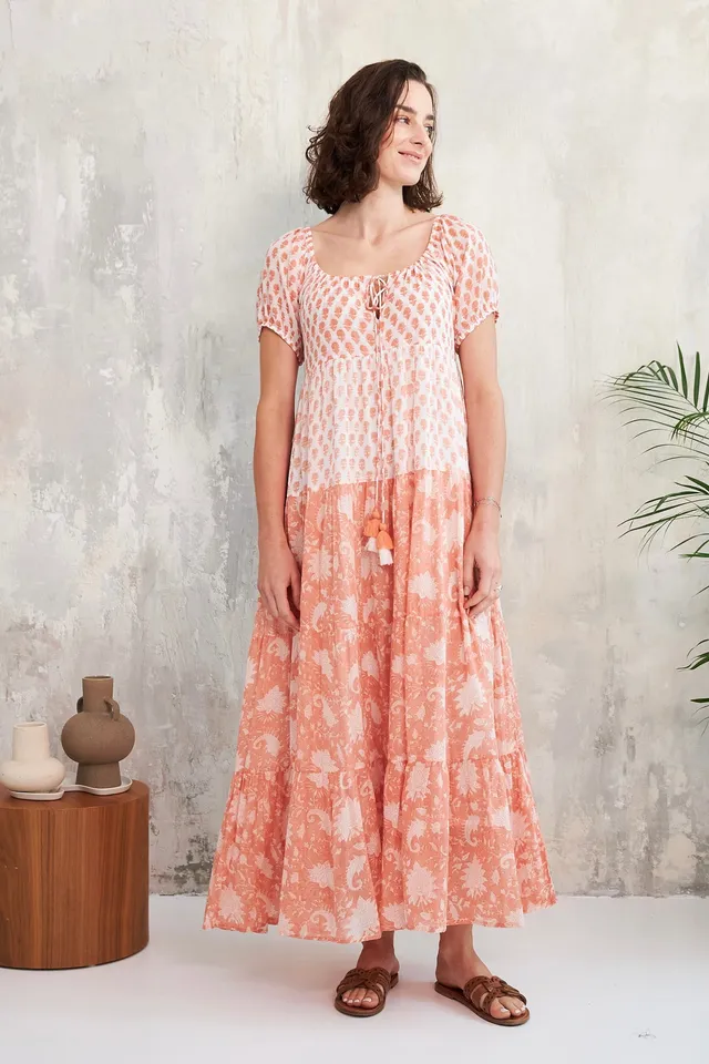 Chicosoleil Rikita robe longue coton rouge fleurie