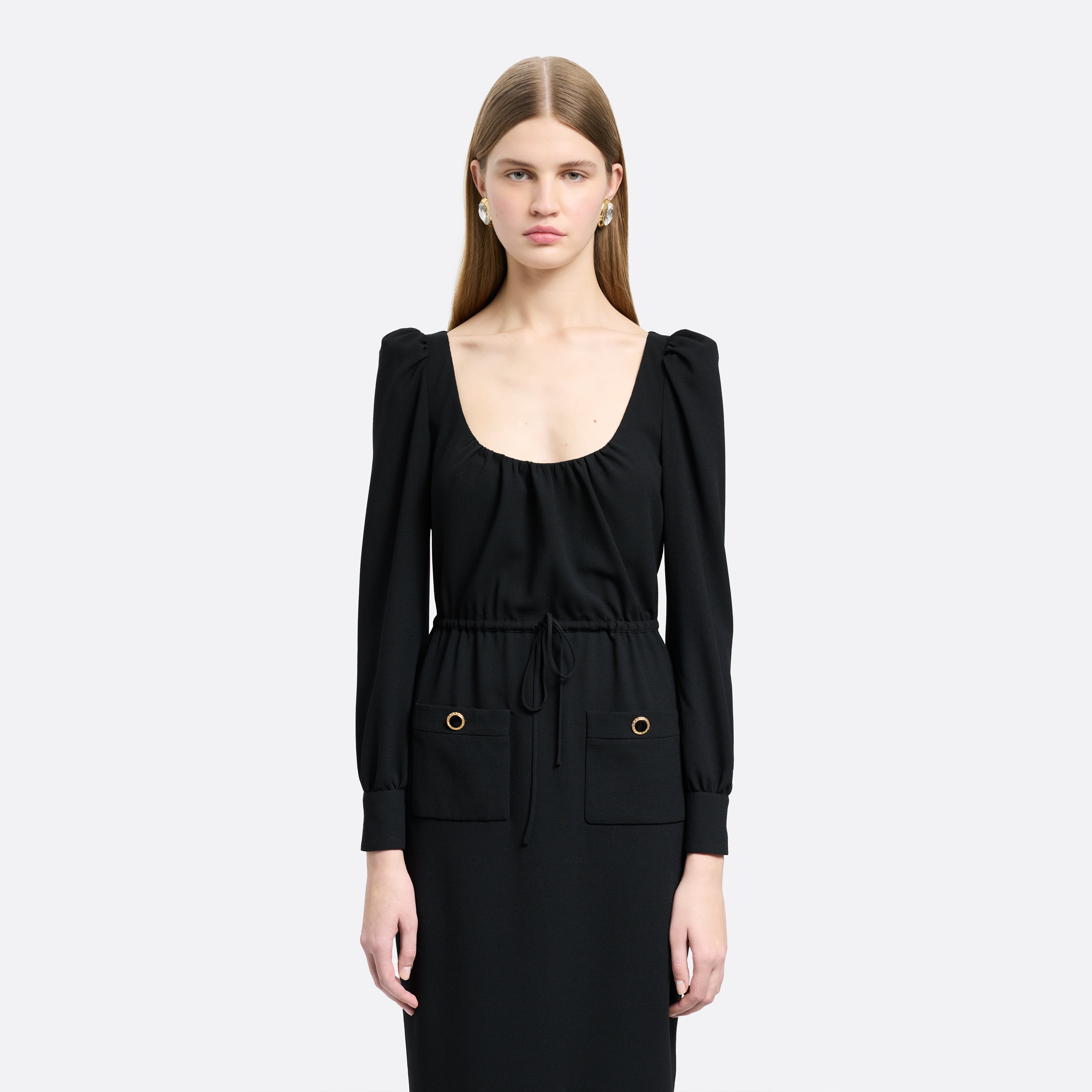 Alessandra Rich Wool Crêpe Midi robe noire laine taille 42