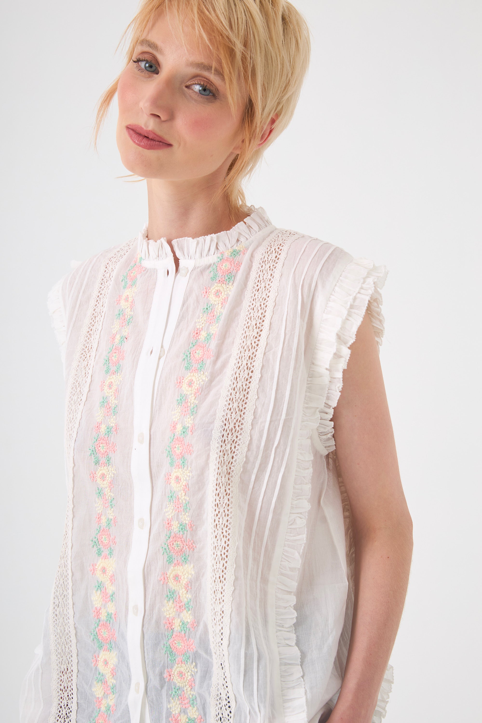 Chicosoleil Sophia top sans manches blanc coton