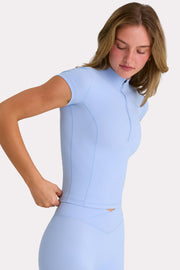 Oh Polly Bo+Tee top sport sky zip manches courtes