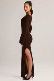 Oh Polly Isay robe maxi marron maille col bateau