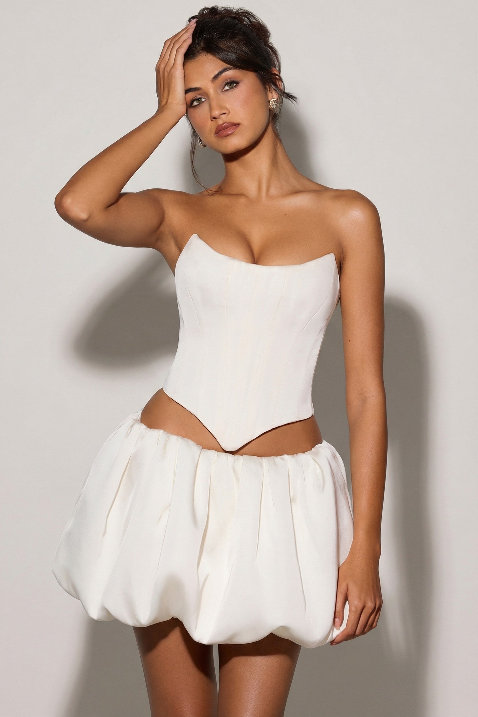 Oh Polly Marnie Mini Jupe Blanche Bubble Hem Satin + Short