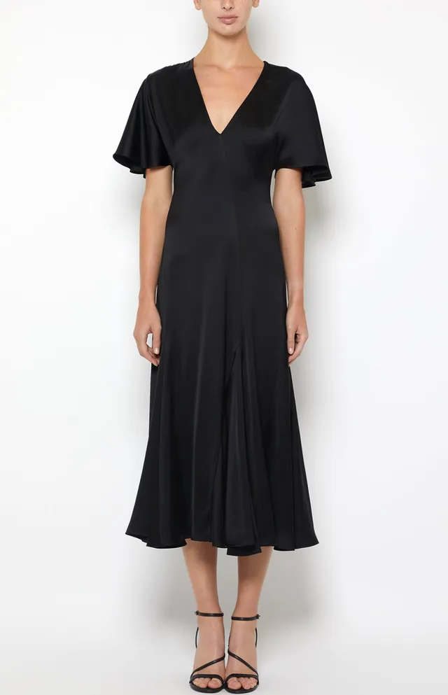 Prabal Gurung Dresses Midi Flutter robe noire soie