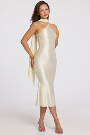 Oh Polly Shaya 11995 Robe midaxi ivoire asymétrique