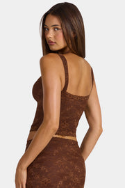 Oh Polly Nisa caraco dentelle marron cropped cocoa brown