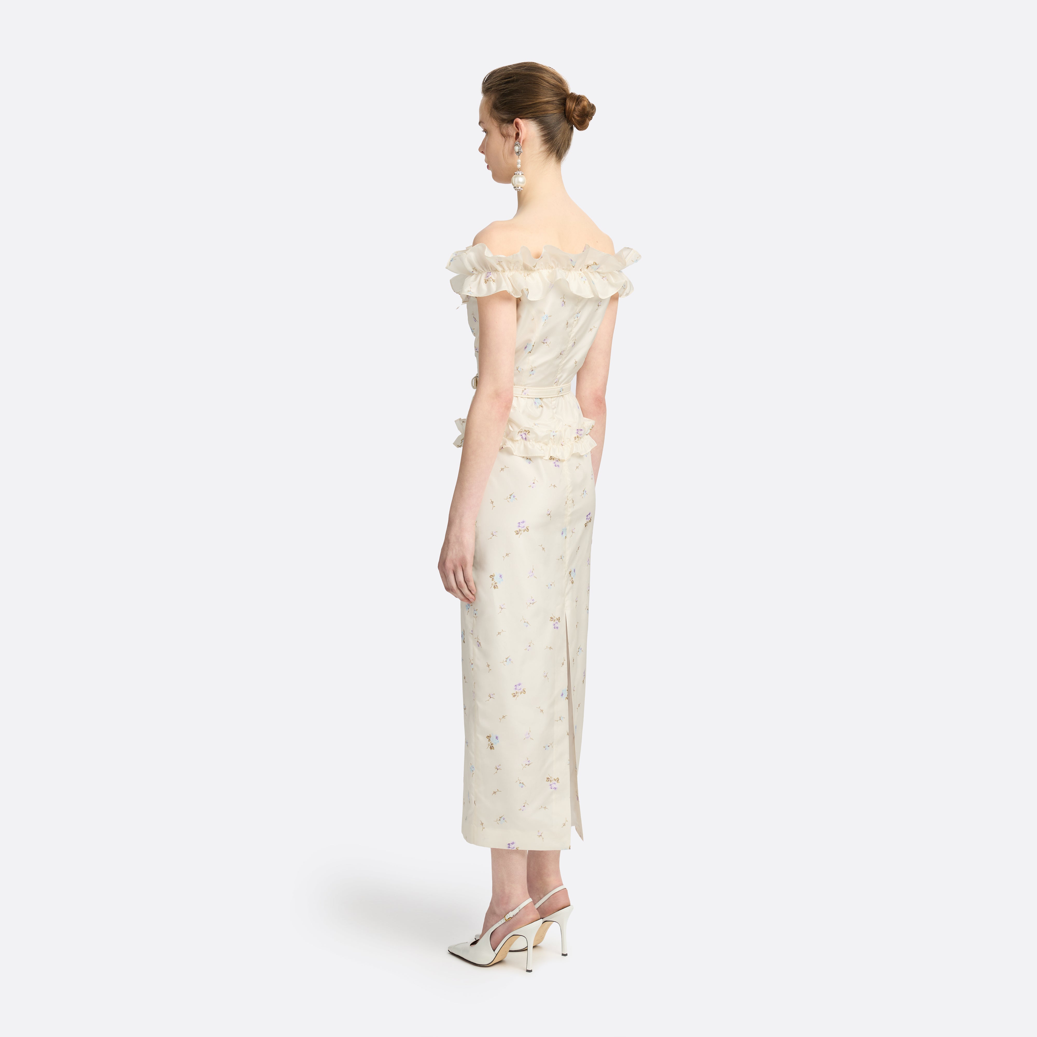 Alessandra Rich Floral Silk Taffeta Dress robe midi blanche fleurie