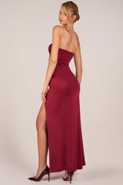 Oh Polly Dresses Robe Bandeau Bordeaux Fente Drapée