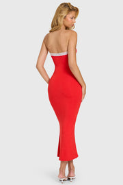 Oh Polly Winslet Robe Bustier Cerise Dentelle Midaxi