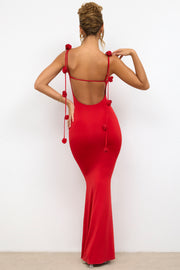 Oh Polly Aldona 8002 robe longue rouge scarlet dos nu