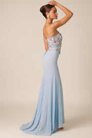 Oh Polly Lysana robe corset bleue fleurs sequins