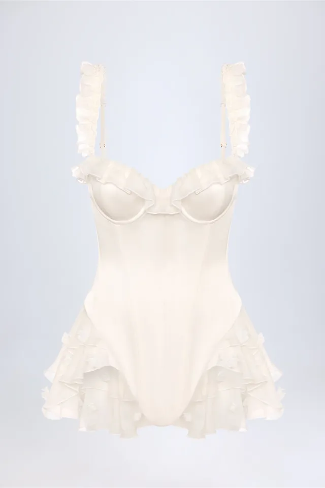 Oh Polly Bodysuits Ruffled Corset body satin blanc à volants