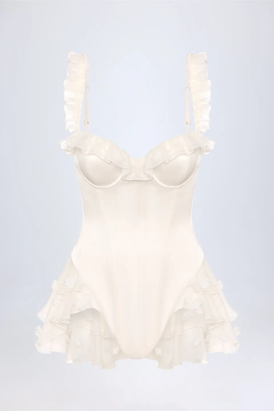 Oh Polly Bodysuits Ruffled Corset body satin blanc à volants