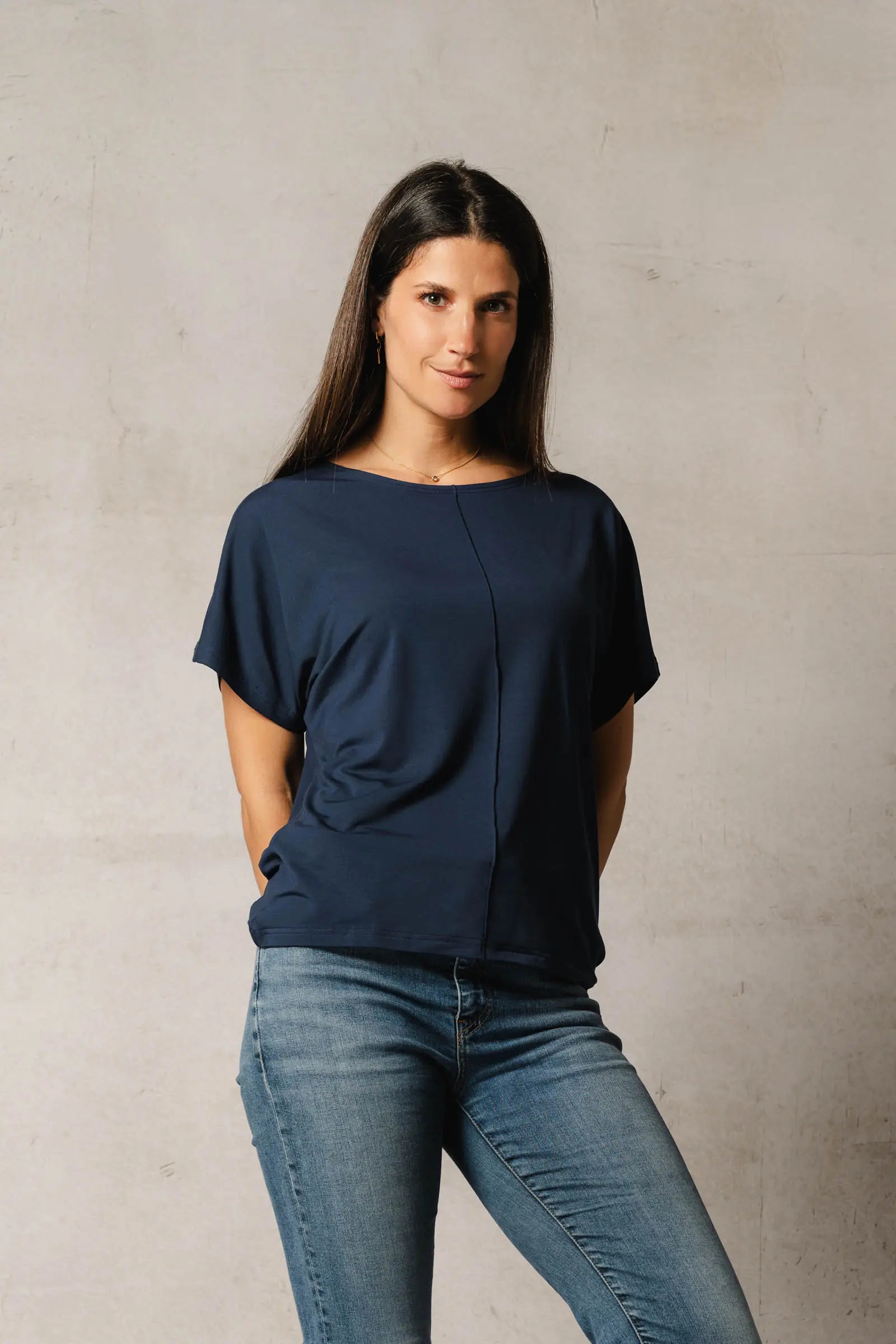 Thelma & Rose Siam top chauve-souris bleu marine