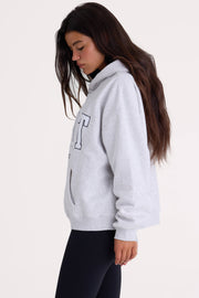 Oh Polly Knitwear Varsity BT0802 sweat à capuche gris chiné coton