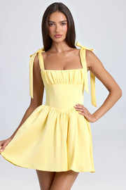 Oh Polly Draped Corset Mini Robe Jaune Satin Dos Lacé