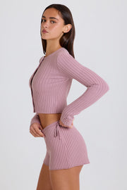 Oh Polly short mini maille côtelée mauve cordon