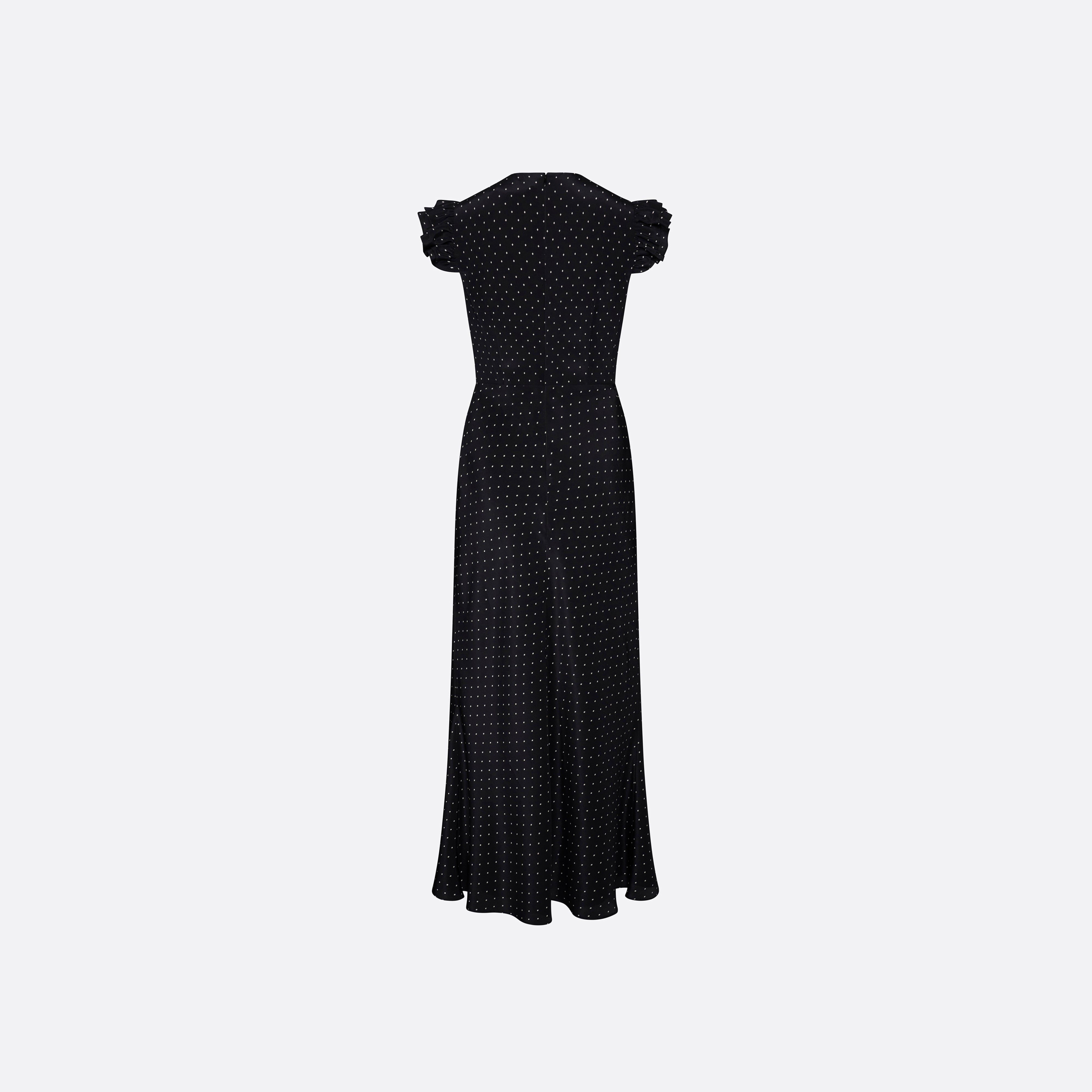 Alessandra Rich robe midi soie volants noir ivoire 36