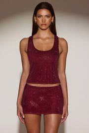 Oh Polly Embellished Aine top bordeaux strass col scoop