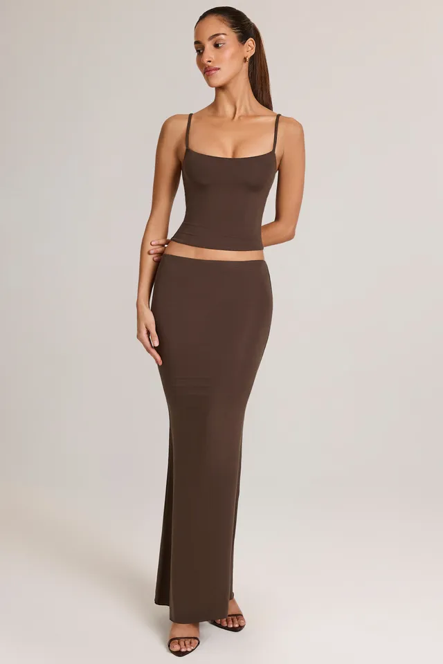 Oh Polly Avenley jupe maxi sirène marron chocolat