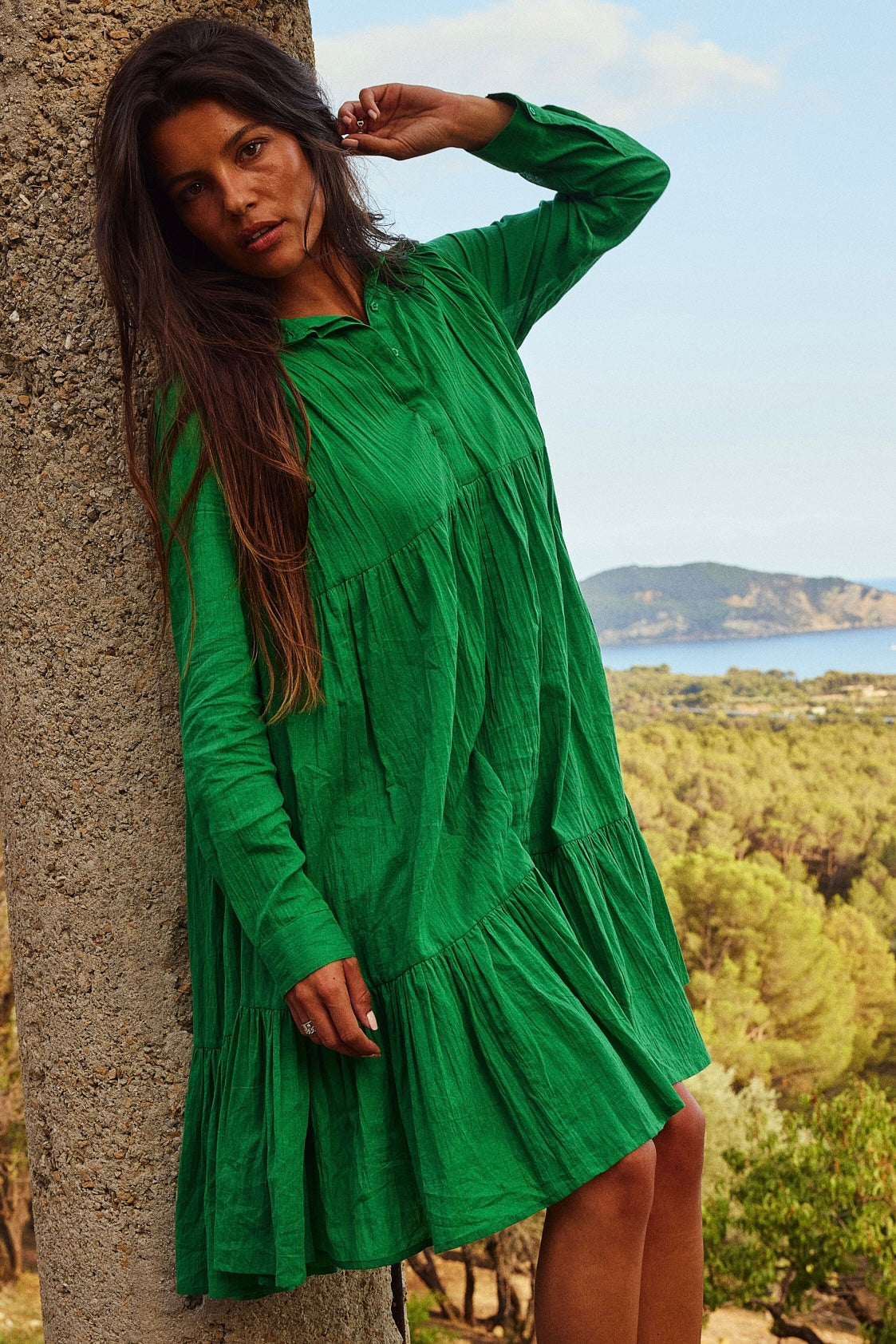 CHICOSOLEIL KALI Robe Verte Mi-Longue Coton