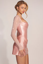 Oh Polly Embellished robe mini rose drapée manches