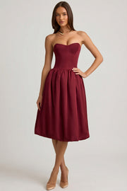 Oh Polly Gloriana Robe bustier satin convertible rouge vin