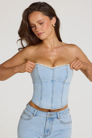 Oh Polly Tops Vesper corset denim clair cropped