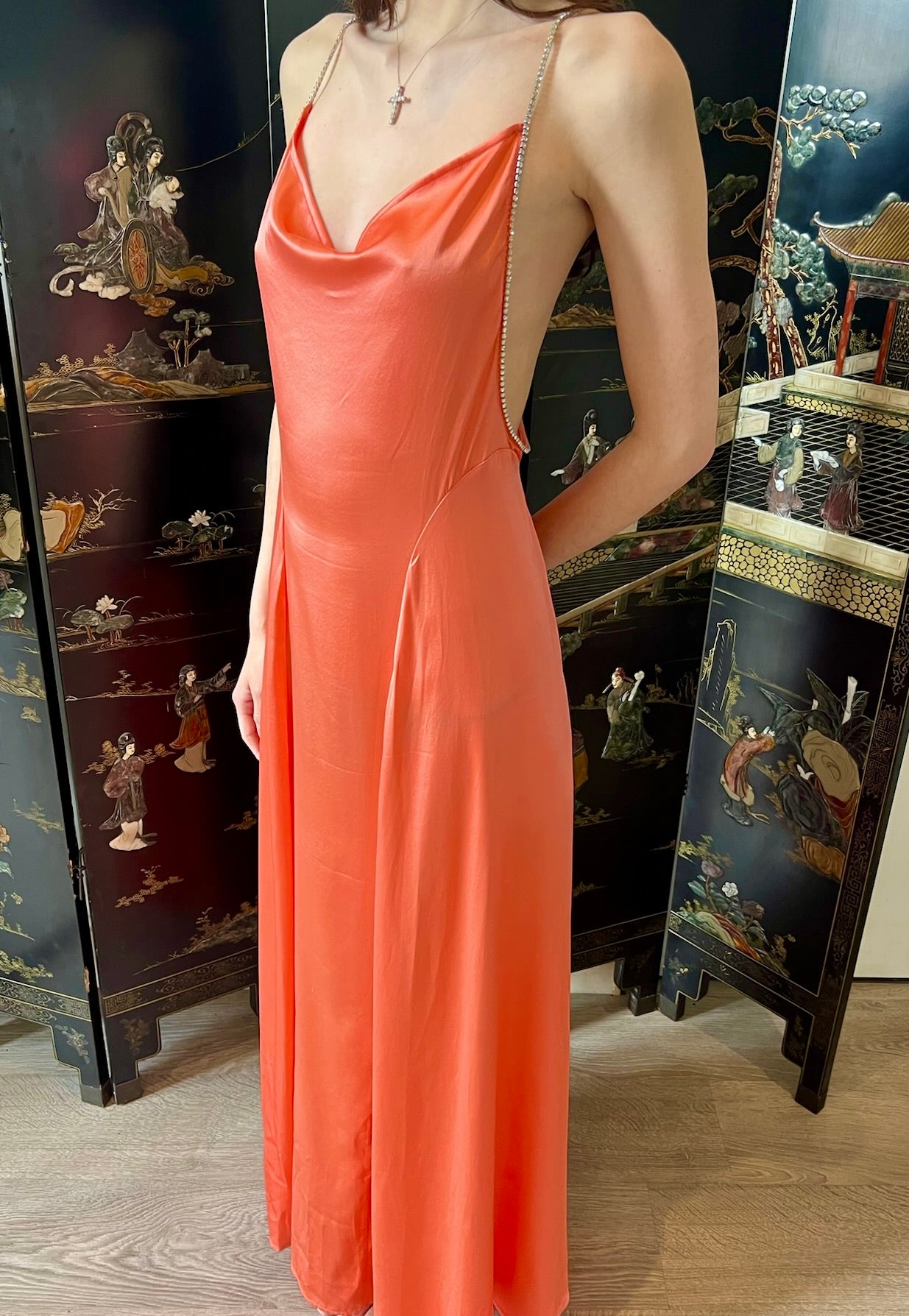 The Ethiquette Jenna Long Dress Corail robe longue soie
