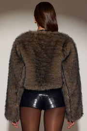 Oh Polly Vintera Veste Fausse Fourrure Marron Crop Oversize