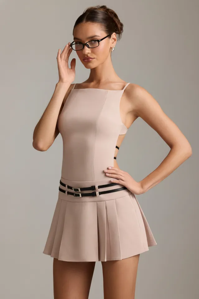 Oh Polly Dresses Leilani robe mini plissée mushroom dos nu