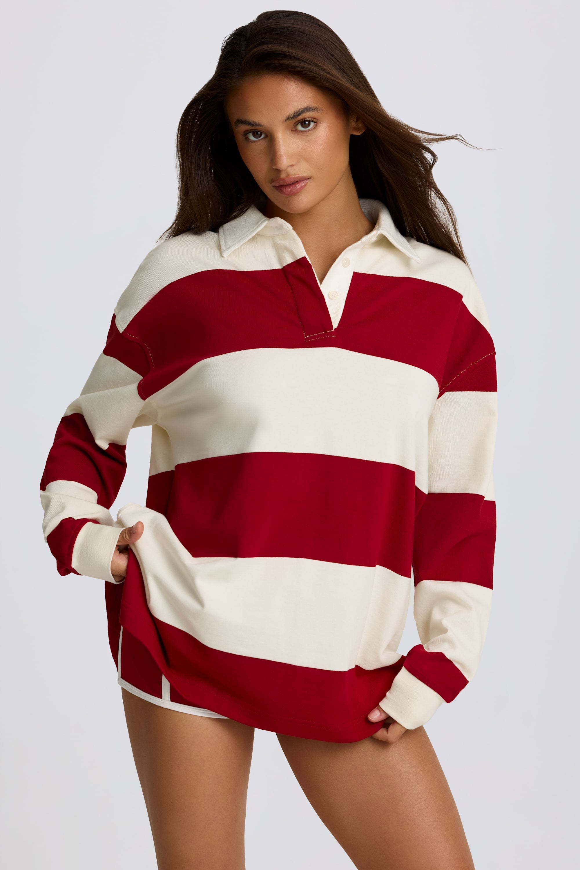 Oh Polly Tops t-shirt oversize rouge foncé rayé coton bio