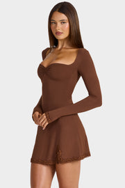 Oh Polly Luella Mini Robe Marron Cocoa Manches Longues