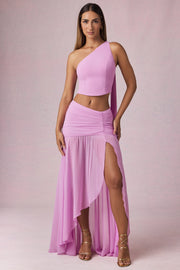 Oh Polly Romy jupe maxi rose orchidée fendue ruchée