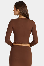 Oh Polly Mindy cardigan court marron modal dentelle