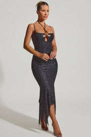 Oh Polly Josephine Robe Midaxi Noire strass asymétrique