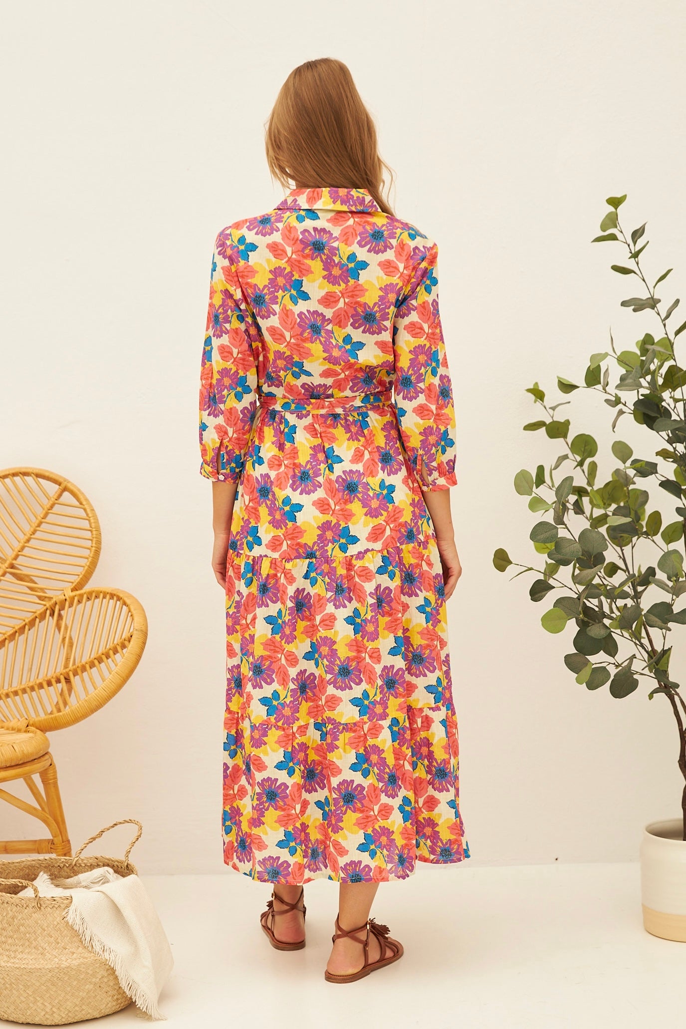 Chicosoleil Maguy robe écru fleurs Jaipur coton