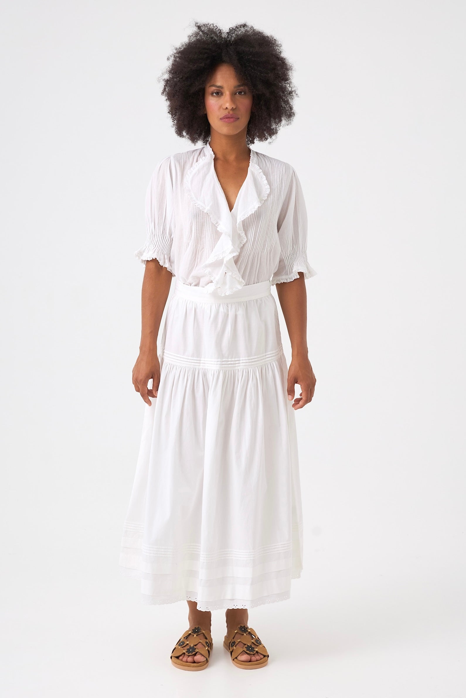 Chicosoleil Shelley jupe midi trapèze blanche coton