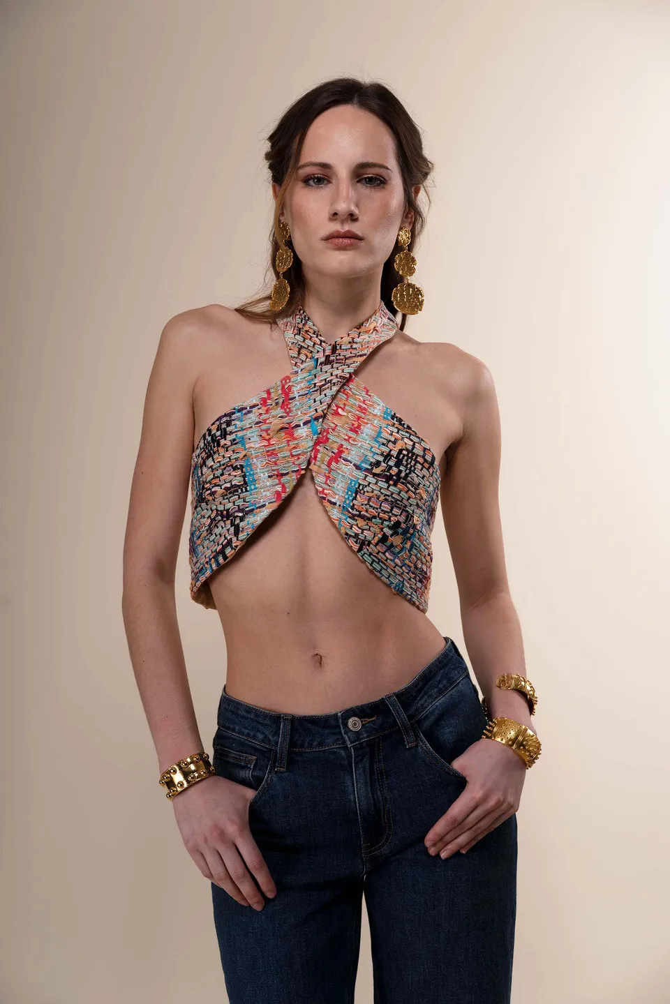 The Ethiquette Crop Tops Narcisse top tweed dos nu XS-XL