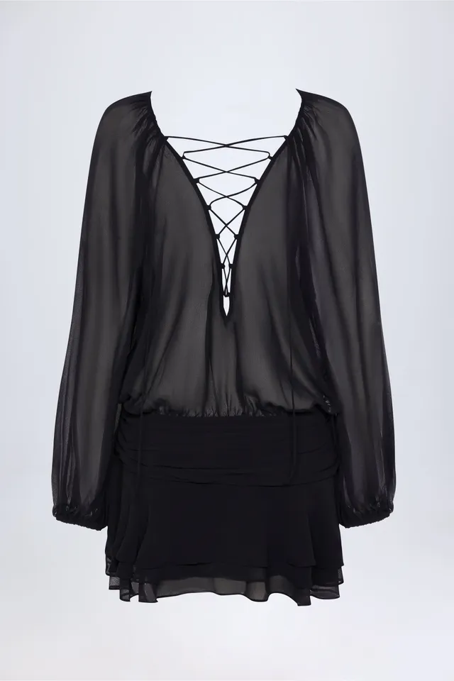 Oh Polly Dresses Avalon mini robe noire manches ballon