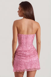 Oh Polly Ziya Robe bustier rose perles paillettes