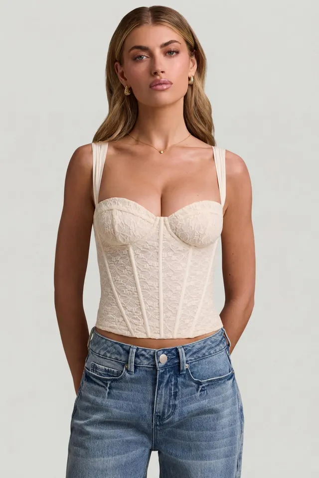 Oh Polly Tops top corset dentelle ivoire armaturé