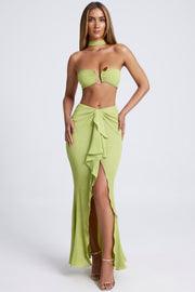Oh Polly Skirts Ondine jupe longue vert olive volants fente