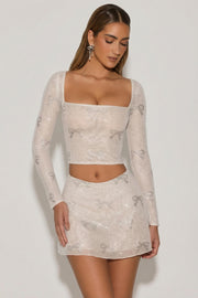 Oh Polly Natala top manches longues ivoire strass