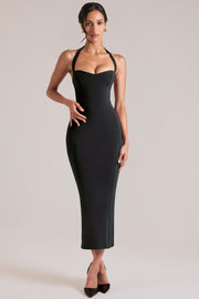 Oh Polly 15985 robe midaxi halter bustier noir Black