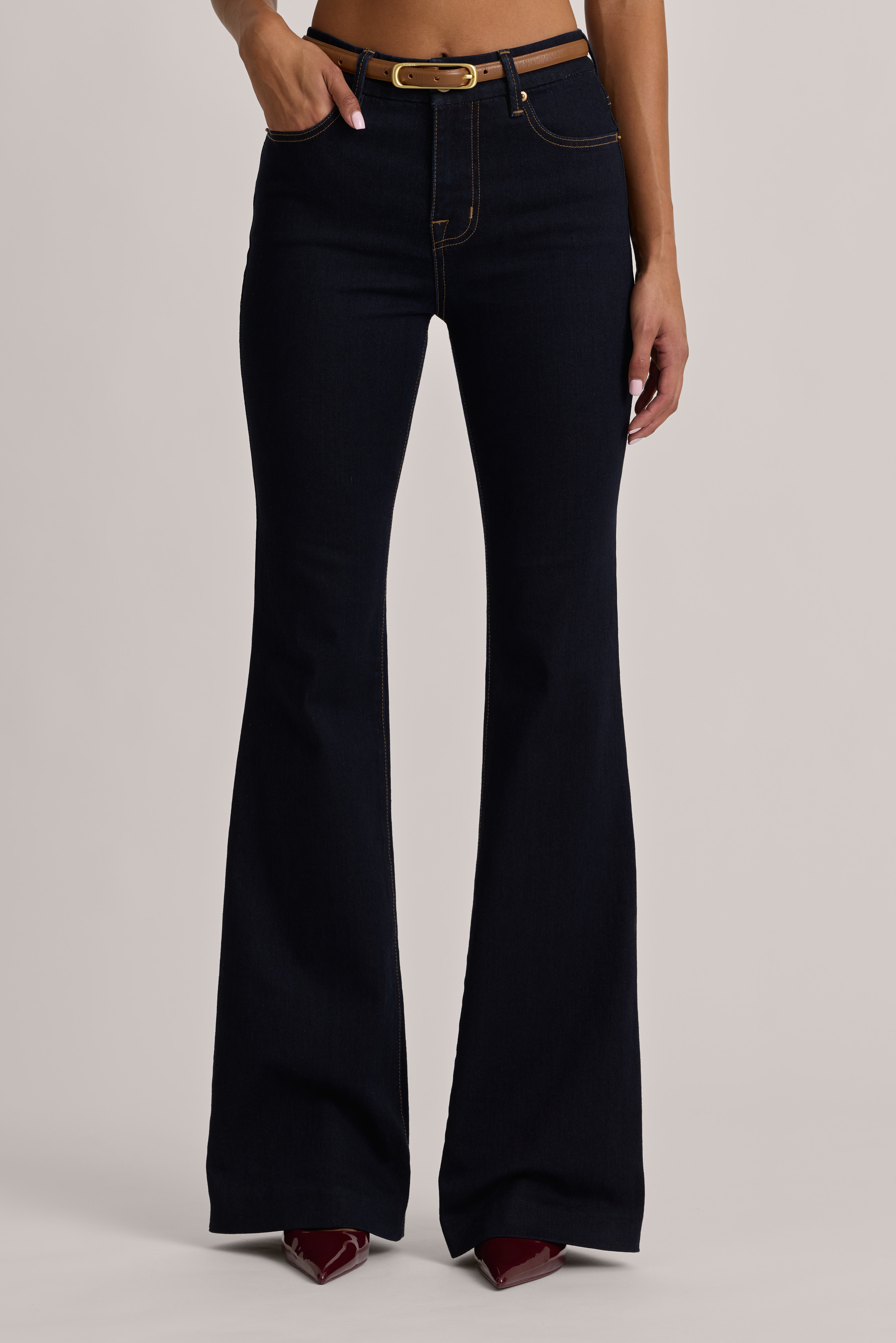 Oh Polly Lola Jean Flare Taille Haute bleu foncé