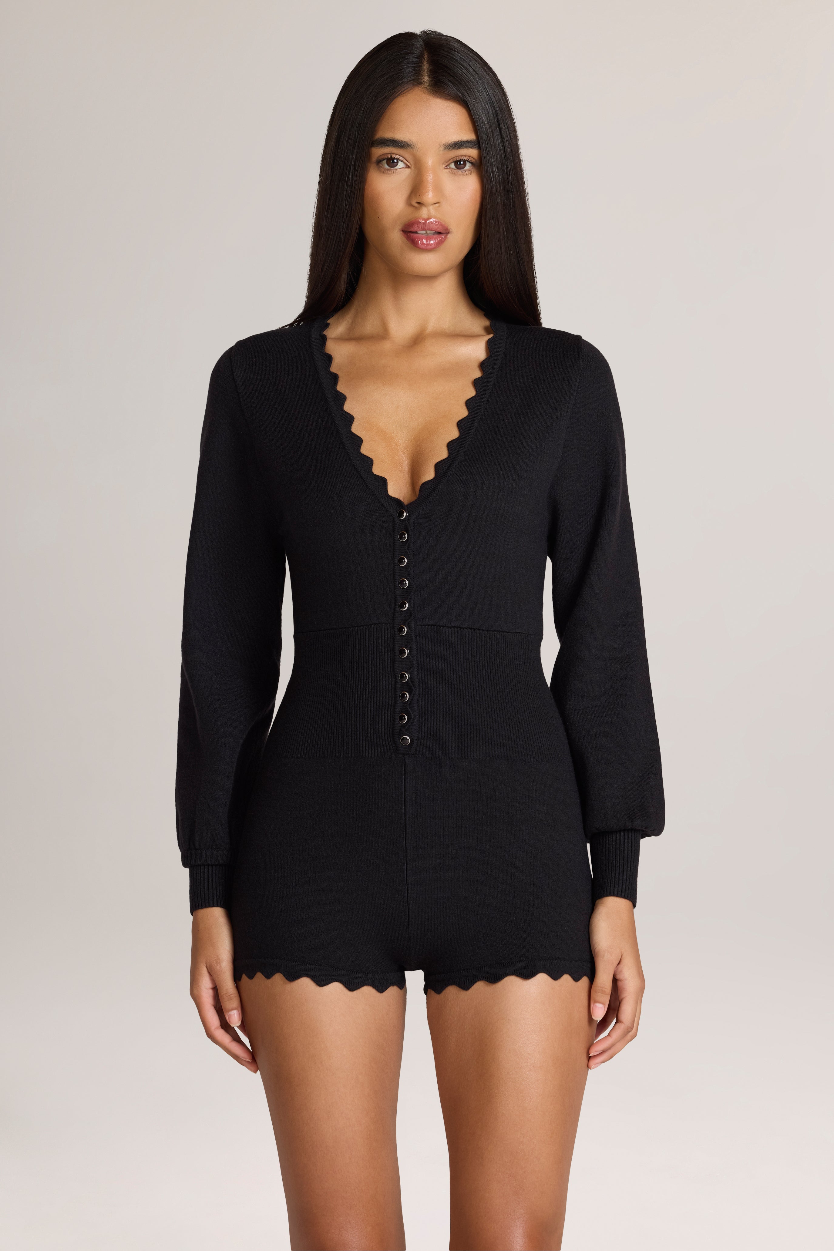 Oh Polly Myla combishort maille noire manches longues