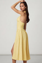 Oh Polly Farrah Robe Mi-longue Jaune Citron Dos Nu