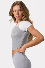 Oh Polly BT1926 t-shirt crop gris imprimé coton