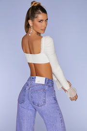 Oh Polly Chamonix top crop ivoire manches longues mesh